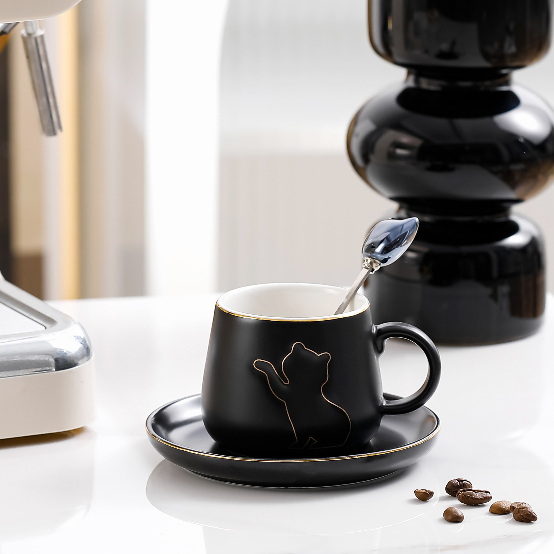 Relief Black & White Cats Pair Coffee Mugs for Home & Office